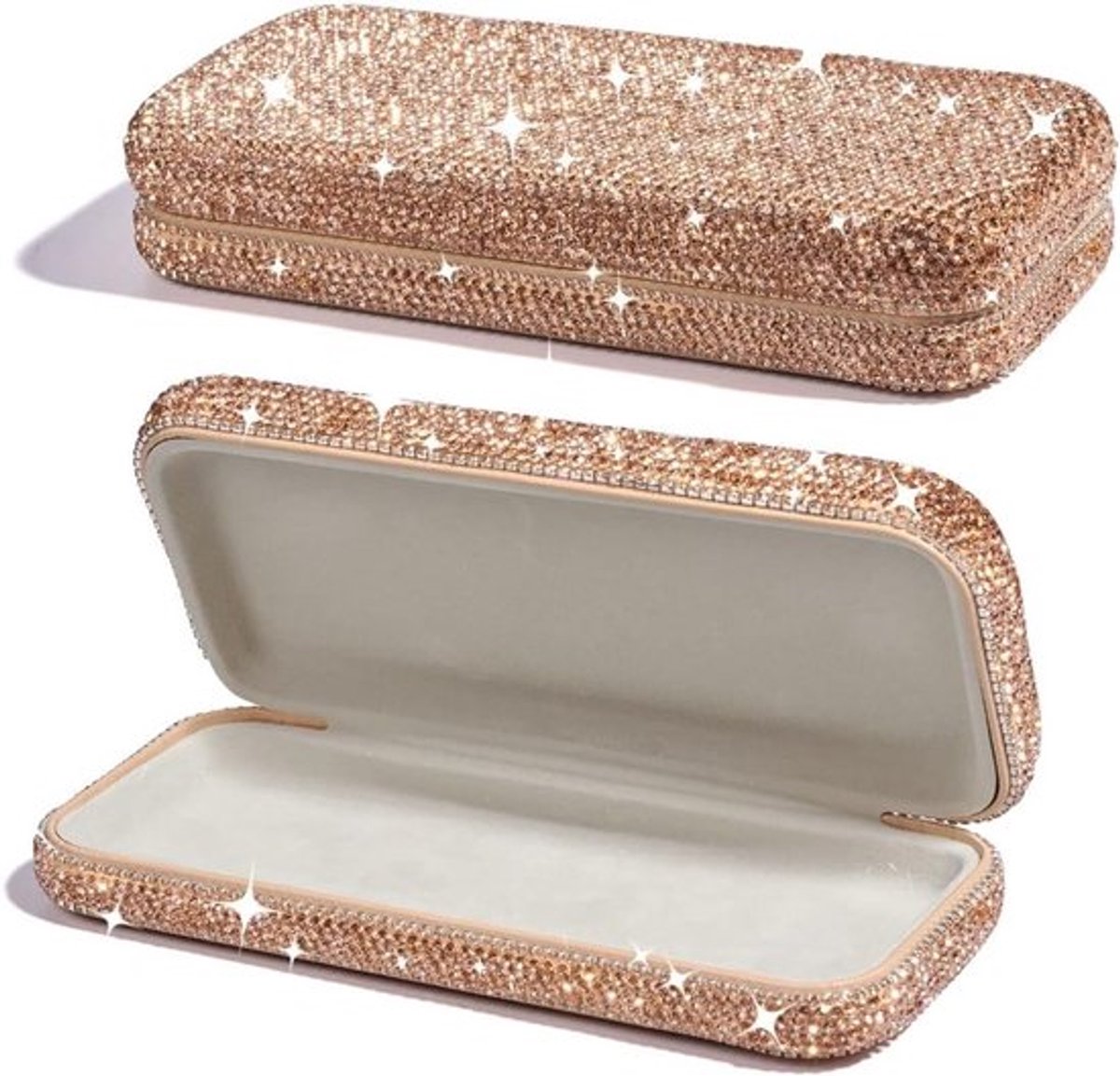 Harde brillenkoker met glinsterende diamant rhinestones, opbergdoos voor zonnebrillen en brillen, stijlvolle en duurzame bescherming voor jouw eyewear