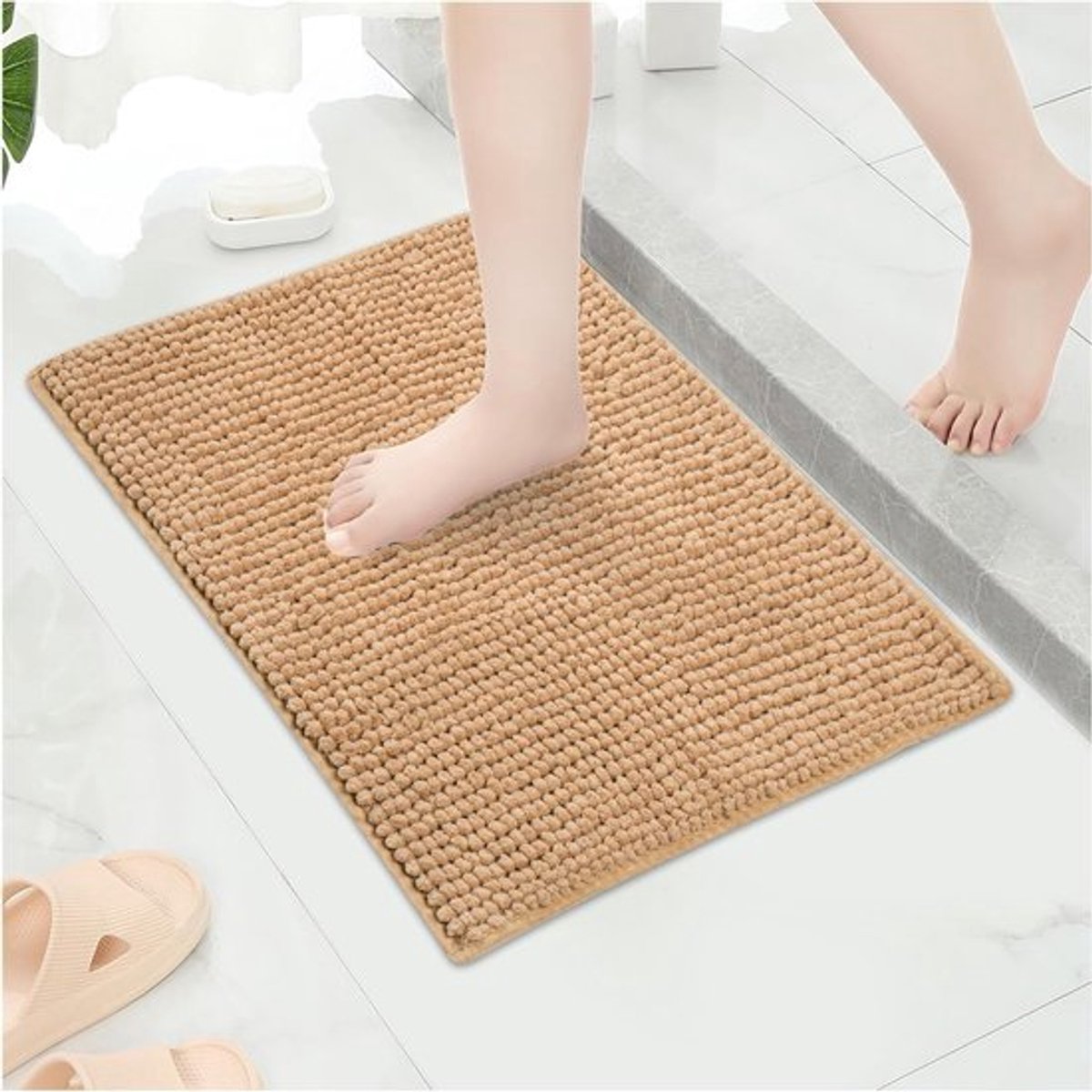Zachte en Luxe Antislip Badmat - Grote Absorberende Douchemat voor Badkamer, Keuken en Slaapkamer (Camel, 60x150cm)