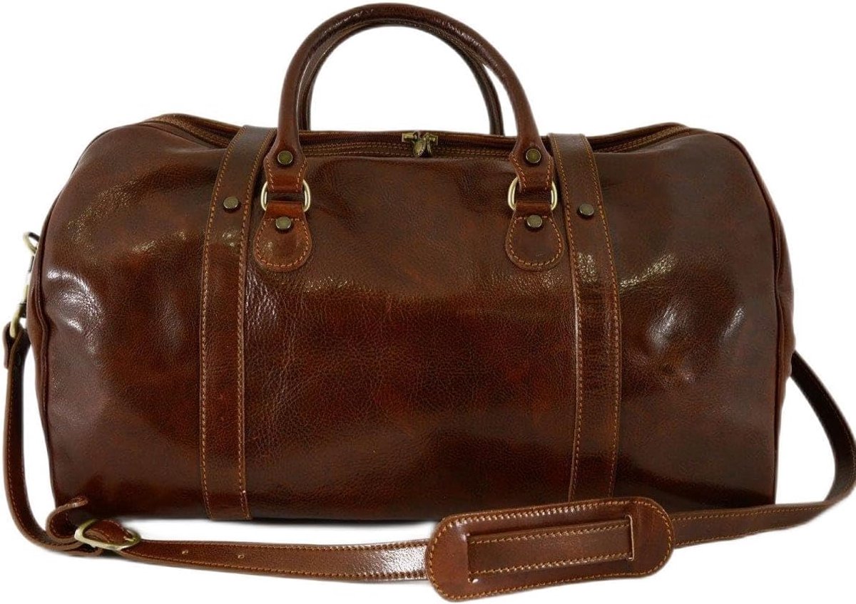 SnelShoppen - Luxe Reisbagage van Echte Leer in Bruin - Tuscan Leer Reistas, Ruim en Duurzaam, Ideaal voor Vakanties en Weekendjes Weg