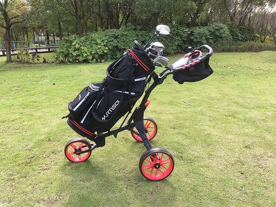 Golftrolley 3 wielen - Golfkar opvouwbaar - Golfen op de baan - Met voetrem en parapluhouder - 65 kg - Rood — afbeelding 5