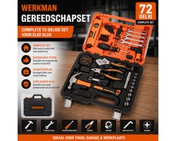 WERKMAN Gereedschapskoffer 72-delig – Complete Gereedschapset – Inclusief Koffer – Voor Thuis, Garage & Werkplaats