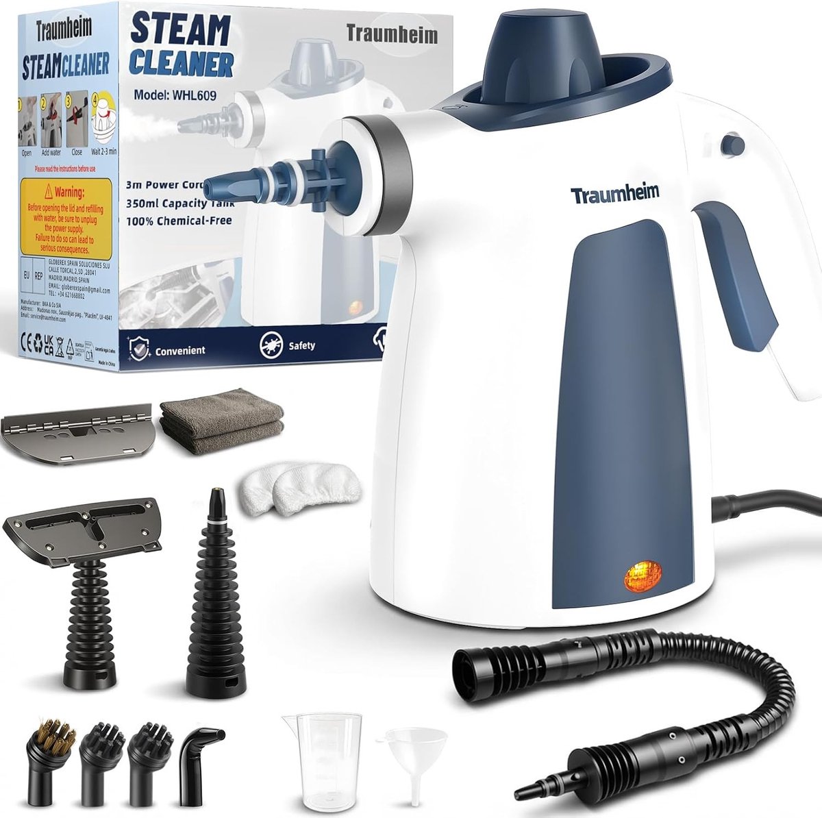 Handstoomreiniger - Wit - 350 ml - Multifunctionele Stoomreiniger met 14-delige Accessoires - Voor Thuisgebruik
