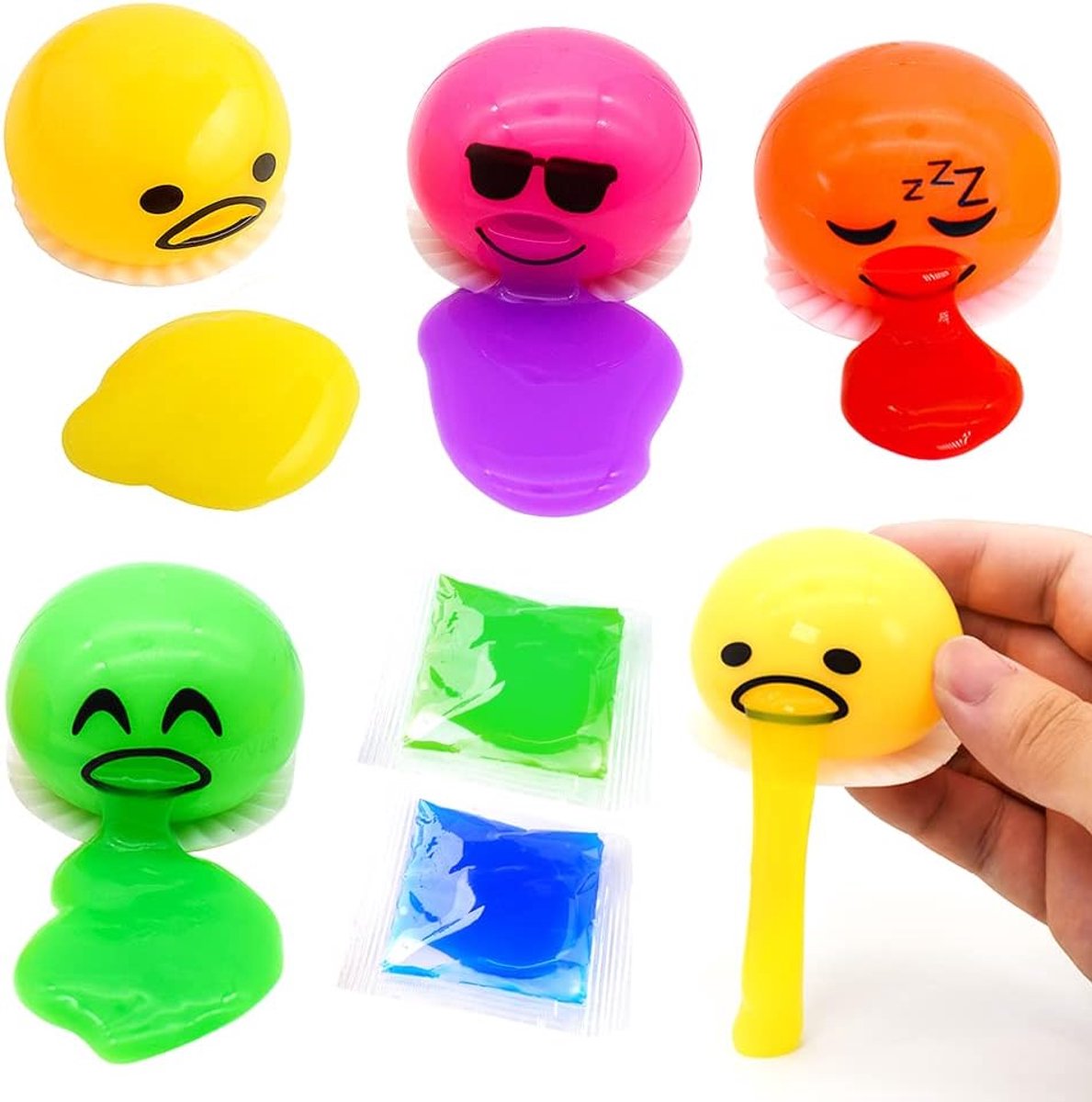 eigeel stressbal, 4 stuks eigeel stressbal, vomiting eigeel speelgoed, rond braken en zuigen, verlicht stress knijpspeelgoed (4 kleuren)