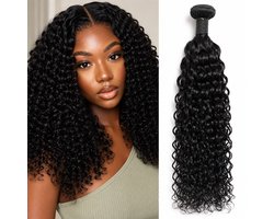 SassyGoods Haarverlenging Zwarte Hair Extensions Echt Haar - Weave - 100% Human Remy Hair bundel – Echt Krullend Haar - 1B Zwart - 50 cm