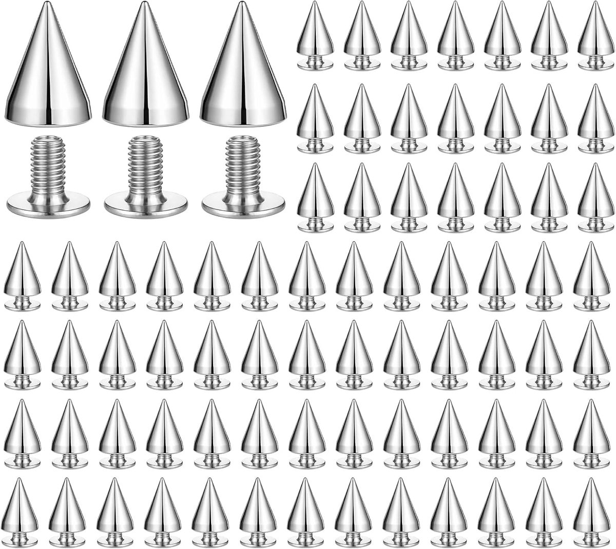 SnelShoppen - 150 Stuks Decoratieve Spijkers Set, 7mm Punk Spijkers Nieten Rvs Studs Cones Zilveren Schroef Nieten voor DIY Leren Creaties Kleding Tas
