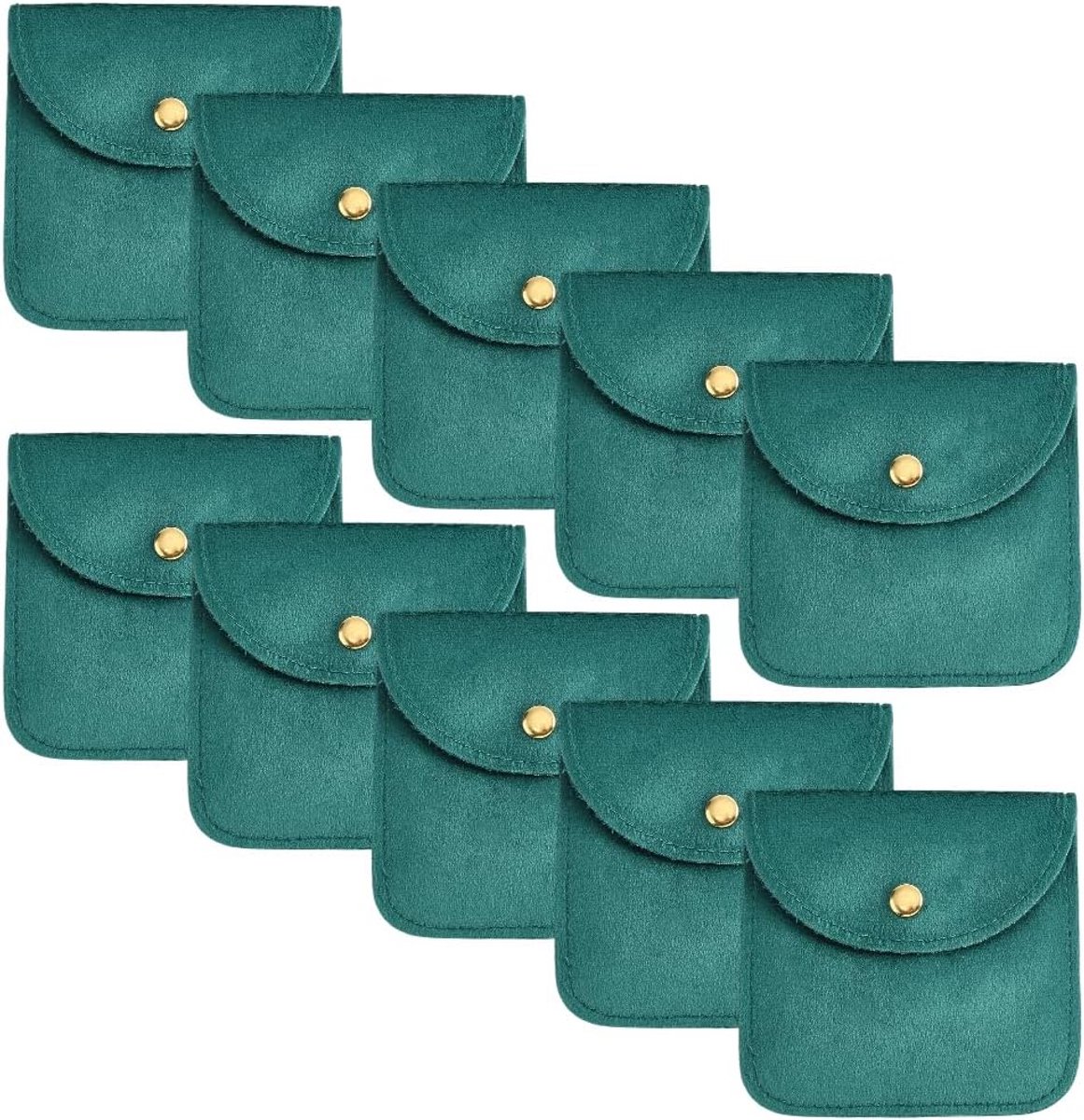 SnelShoppen - 10 stuks donkergroene fluwelen sieradenzakjes, zachte en draagbare geschenkverpakking voor halskettingen, armbanden, oorbellen en horlog
