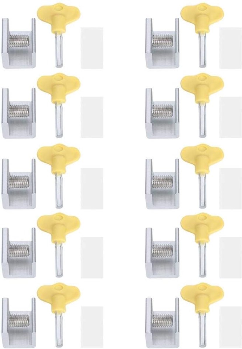 SnelShoppen - Set van 10 Raamsloten, Schuifraam Beveiliging, Veiligheidslock met Sleutels voor Aluminium Schuiven, Herbruikbaar en Draagbaar