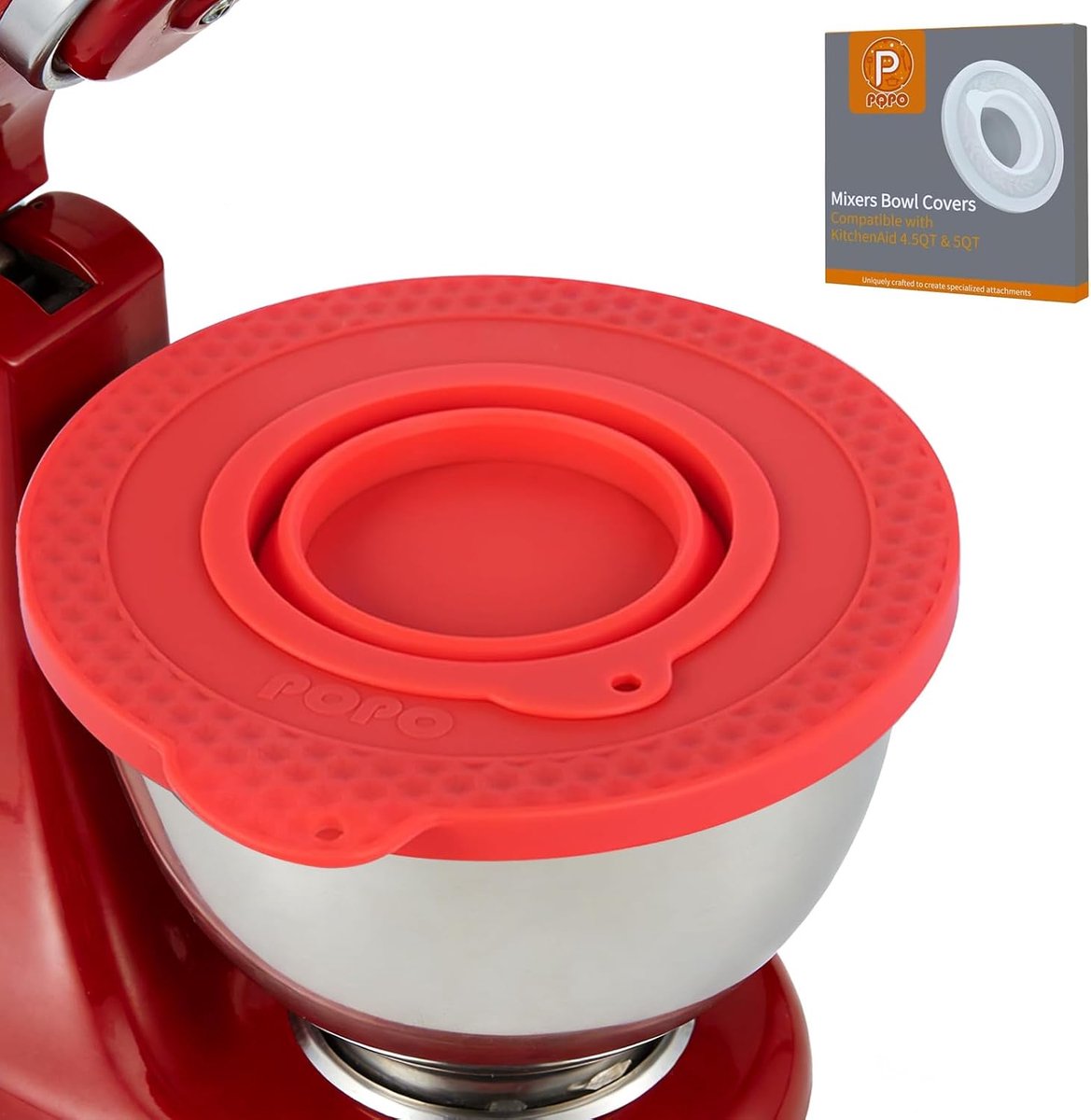 SnelShoppen - Silicone Mengkom Deksel Geschikt voor 4.5-5QT Keukenmachines, Spatdeksel, Herbruikbaar Siliconen Deksel met Vulopening, Rood