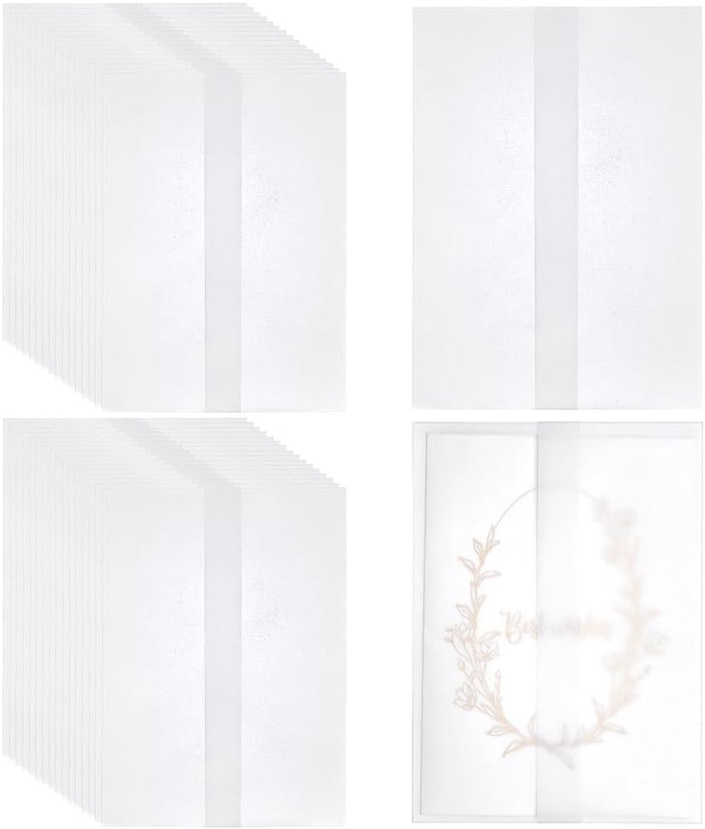 SnelShoppen - 100 stuks bruiloftspapier 180 x 278 mm wit gevouwen doorschijnend papier voor uitnodigingen, DIY knutselwerkjes, foto-overlays en feestd