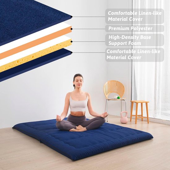 Opvouwbare Matras - Gastenmatras Vloer - Comfortabel Slapen - Hoge Dichtheid Schuim - 190 x 71 cm - Blauw — afbeelding 4