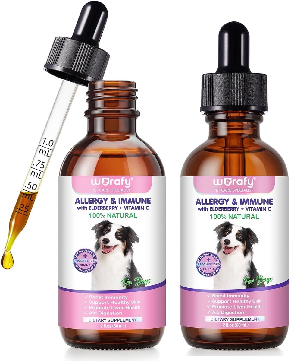 SnelShoppen - Pack van 2 - Honden Allergie Druppels 60 ml x 2 | Natuurlijke Verlichting Jeuk, Huidirritatie en Voedselallergieën | Ondersteunt Afweer