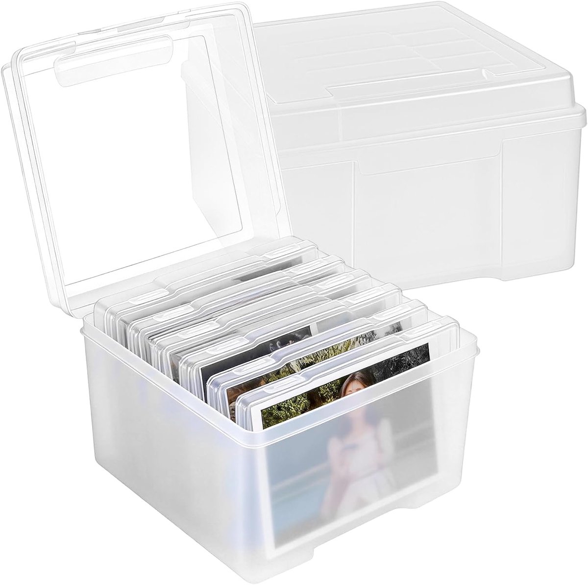 SnelShoppen - Set van 2 Foto Opslagdozen met 12 Binnenfotohouders, Plastic voor 13 x 18 cm Foto's, Transparante Foto Organiser Dozen voor Zaden, Kaart