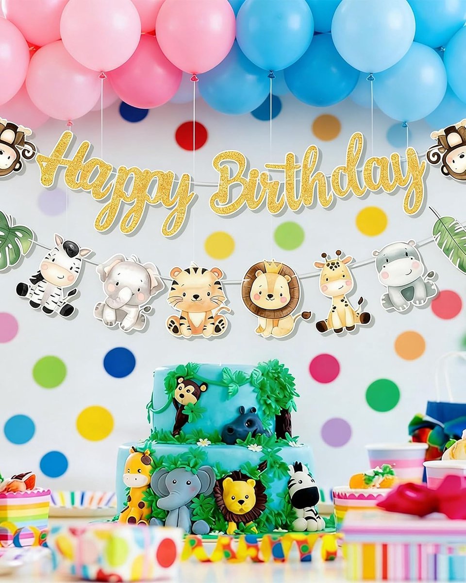 Jungle Birthday Party Decoration 1 Piece 18 x 16 cm Happy Birthday Garland for Kids Party Boys Girls Party Birthday - ShopVlot