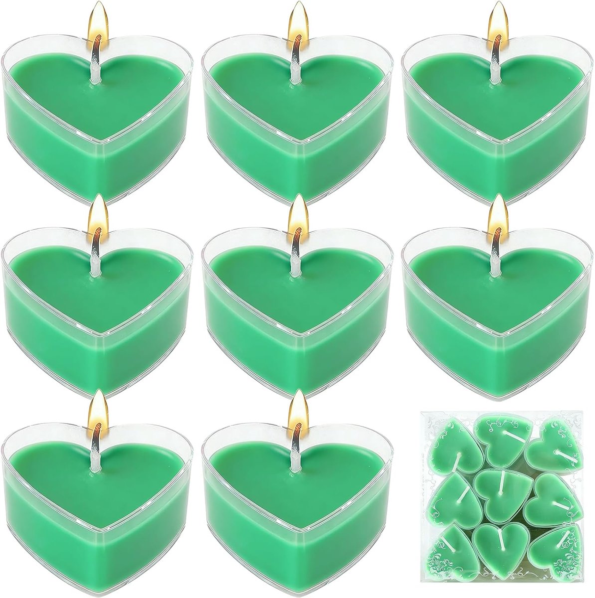 SnelShoppen - Hartvormige Geurkaarsen, 9 Stuks, Decoratieve Theelichten, Groene Kaarsen voor Valentijnsdag, Verjaardag, Feesten, Bruiloften, Thuisdeco