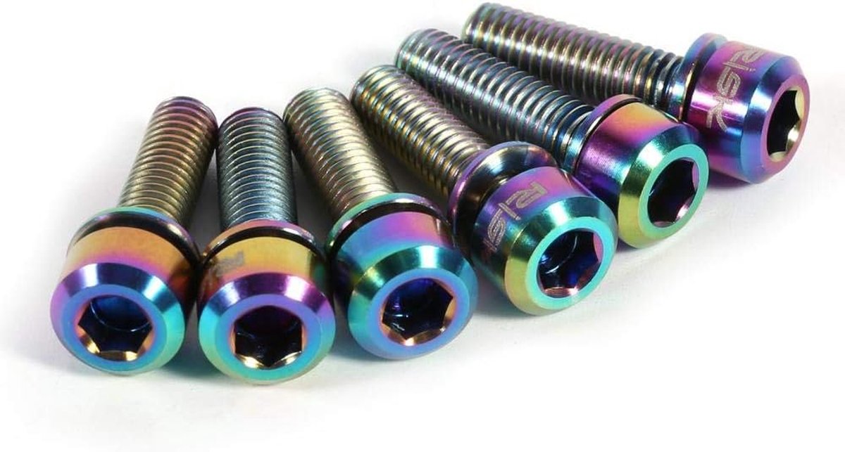 SnelShoppen - Fietsstuur Bouten met Ringen, Set van 6 Mountainbike Bouten voor Racefiets, M5 x 18 mm, Titanium Legering TC4