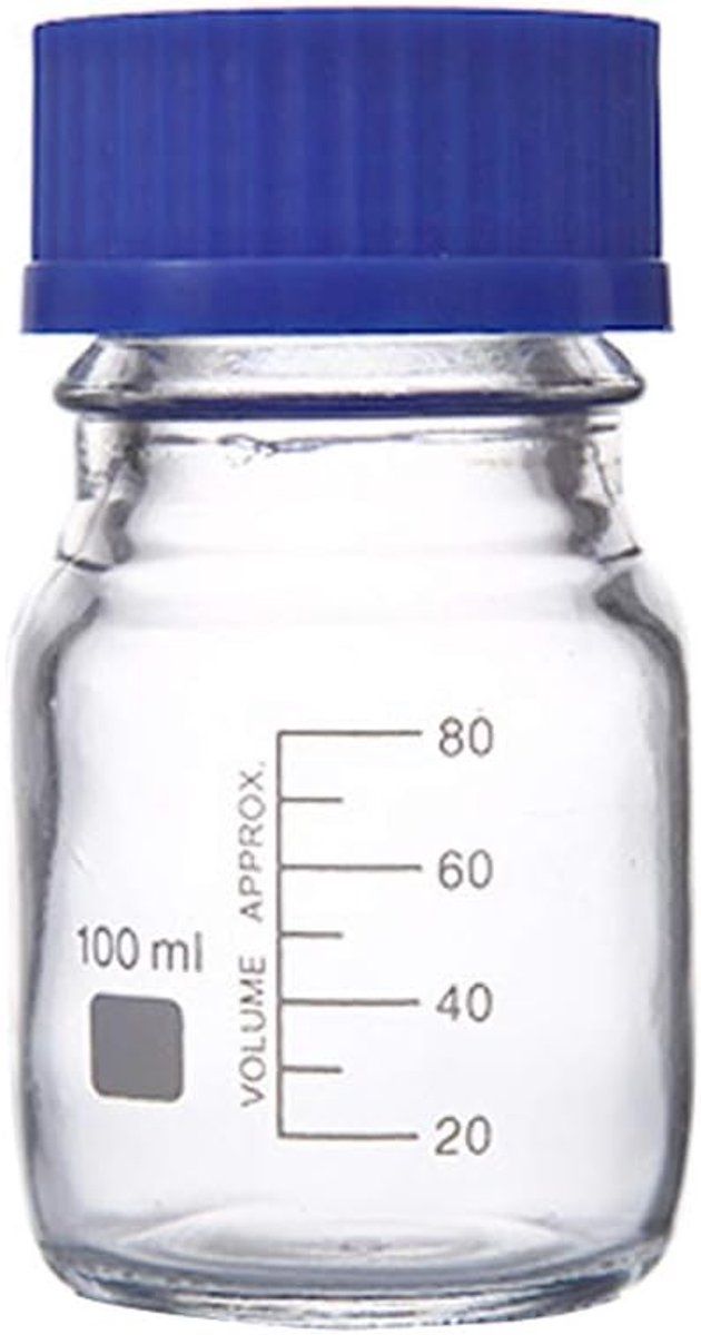 SnelShoppen - 100ml Lege Dikke Glazen Graduatie Reagentfles met Blauwe Schroefdop - Laboratorium Chemische Opslagfles - Vloeistof Bewaarpot