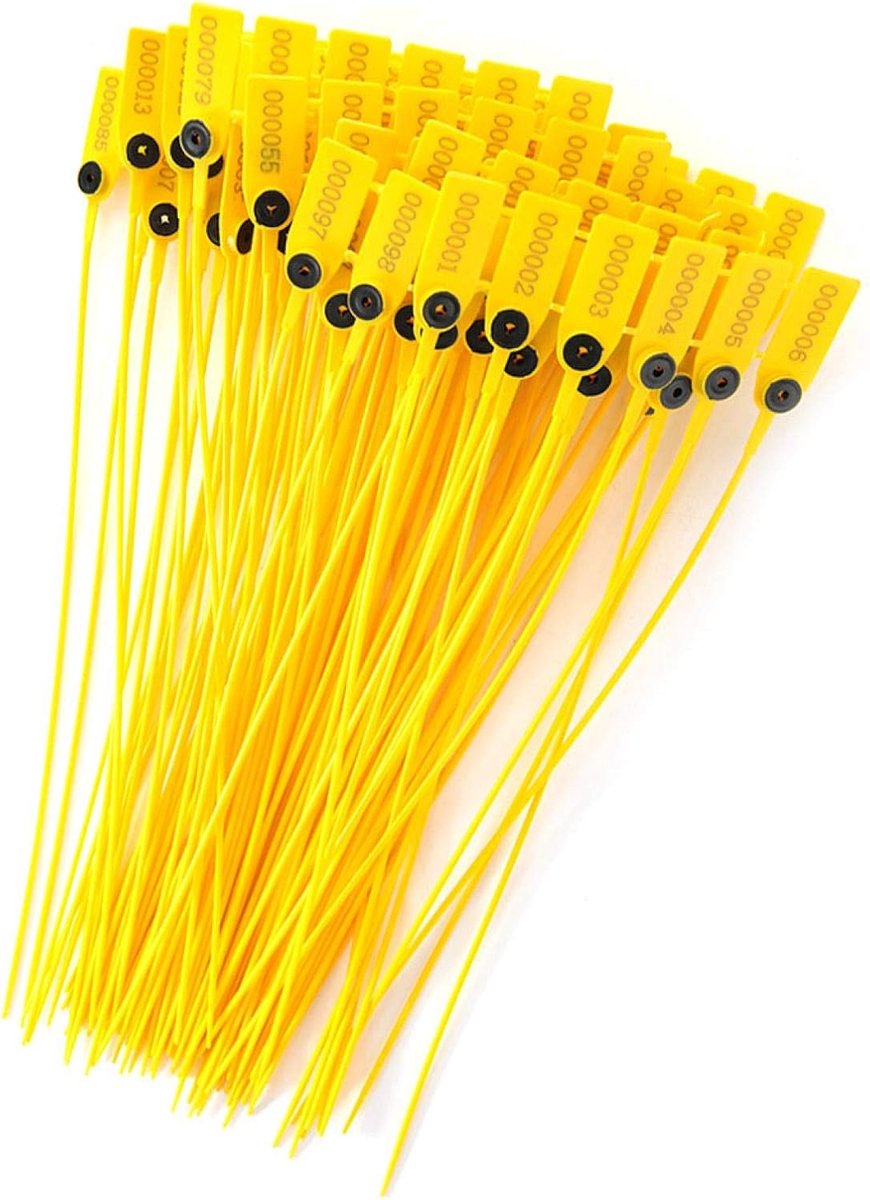 SnelShoppen - 100 Gele Kabelbinders 40 cm Polypropyleen (PP) Veiligheidssluiting met Nummer, Duurzaam en Sterk voor Thuis, Tuin, Camping en Evenemente