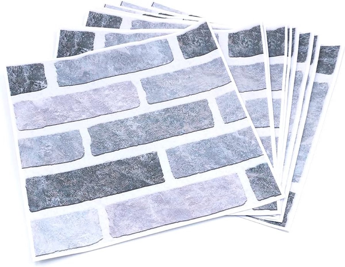 SnelShoppen - 8 Stuks PVC Baksteenstructuur Wandtegel Overdracht Stickers, Waterdicht Achterwand Verwijderbare Wandsticker voor Woonkamer Keuken Badka