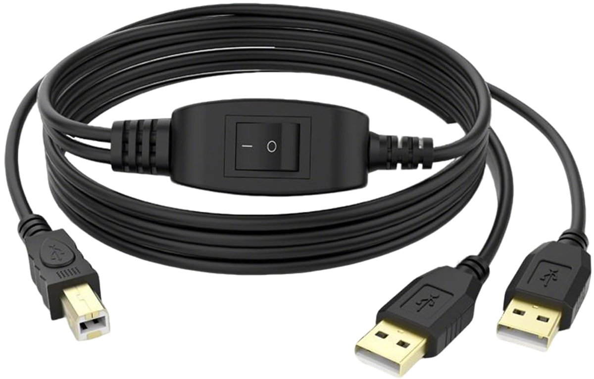 SnelShoppen - USB-A naar USB-B Printer Kabel Splitter, 2-in-1 Verdeler voor Twee Computers, Flexibele Data Power Split Adapter voor Printers, Scanners