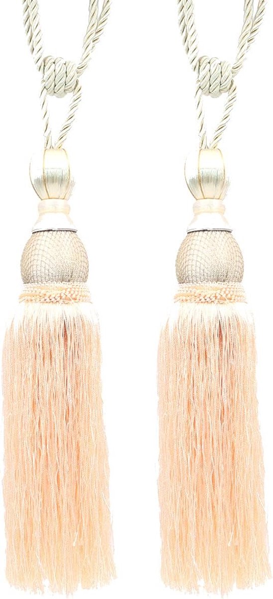 SnelShoppen - Set van 2 Handgeweven Decoratieve Gordijnhouders, Beige Tassels, 71 cm Lengte, Chic en Elegante Gordijn Buckles voor Woonkamer en Slaapk