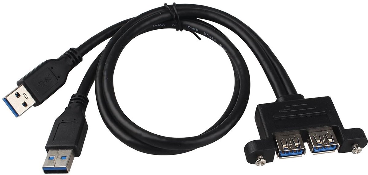SnelShoppen - 50cm Dual-USB 3.0 Verlengkabel Male naar Female met Schroefpaneelmontagegaatjes - Adapter voor Gaming Moederbord, DIY PC, Plug and Play