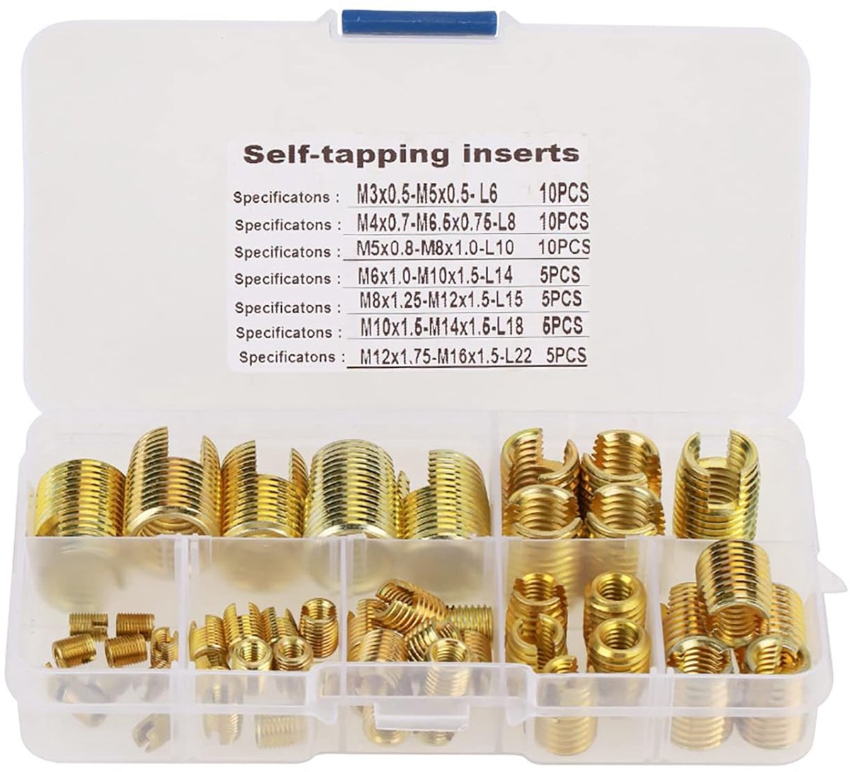SnelShoppen - 50 Stuks Zelftappende Draadinsert, Messing Kleur Draadinsert Combinatieset Reparatie Schroefdraad Gereedschap voor Diverse Toepassingen
