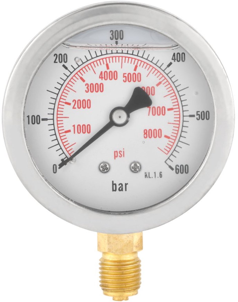 SnelShoppen - 63mm Hydraulisch Manometer G 1/4" Drukmeter 0-600Bar, Dubbele Schaal Bar/Psi, Metaal, Draagbaar, Precisie Meting