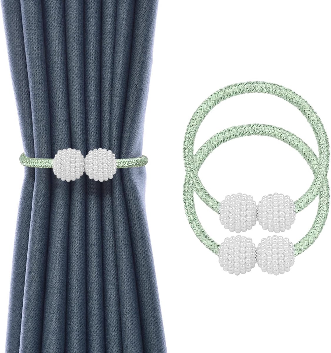 SnelShoppen - 2 Stuks Magnetische Gordijn Tiebacks Clips Met Touw Houder Decoratief Voor Thuis Kantoor (Wit) - Zonder Boren