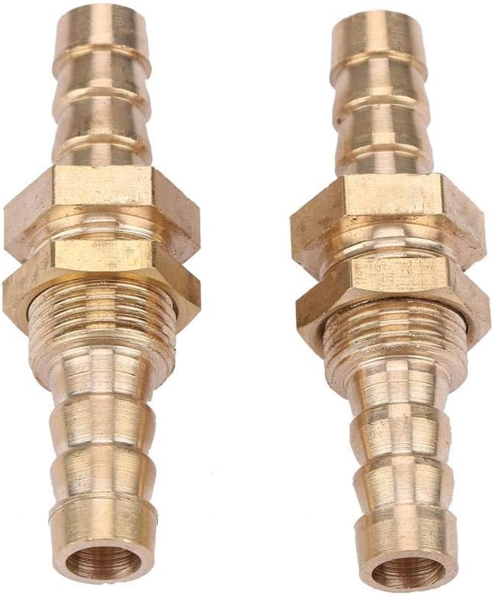 SnelShoppen - 2 Stuks Slangkoppeling Bulkhead Adapter 8mm - Messing Voor Slangverbinding - Duurzaam, Makkelijk in Gebruik - Tuin, Keuken, Camping