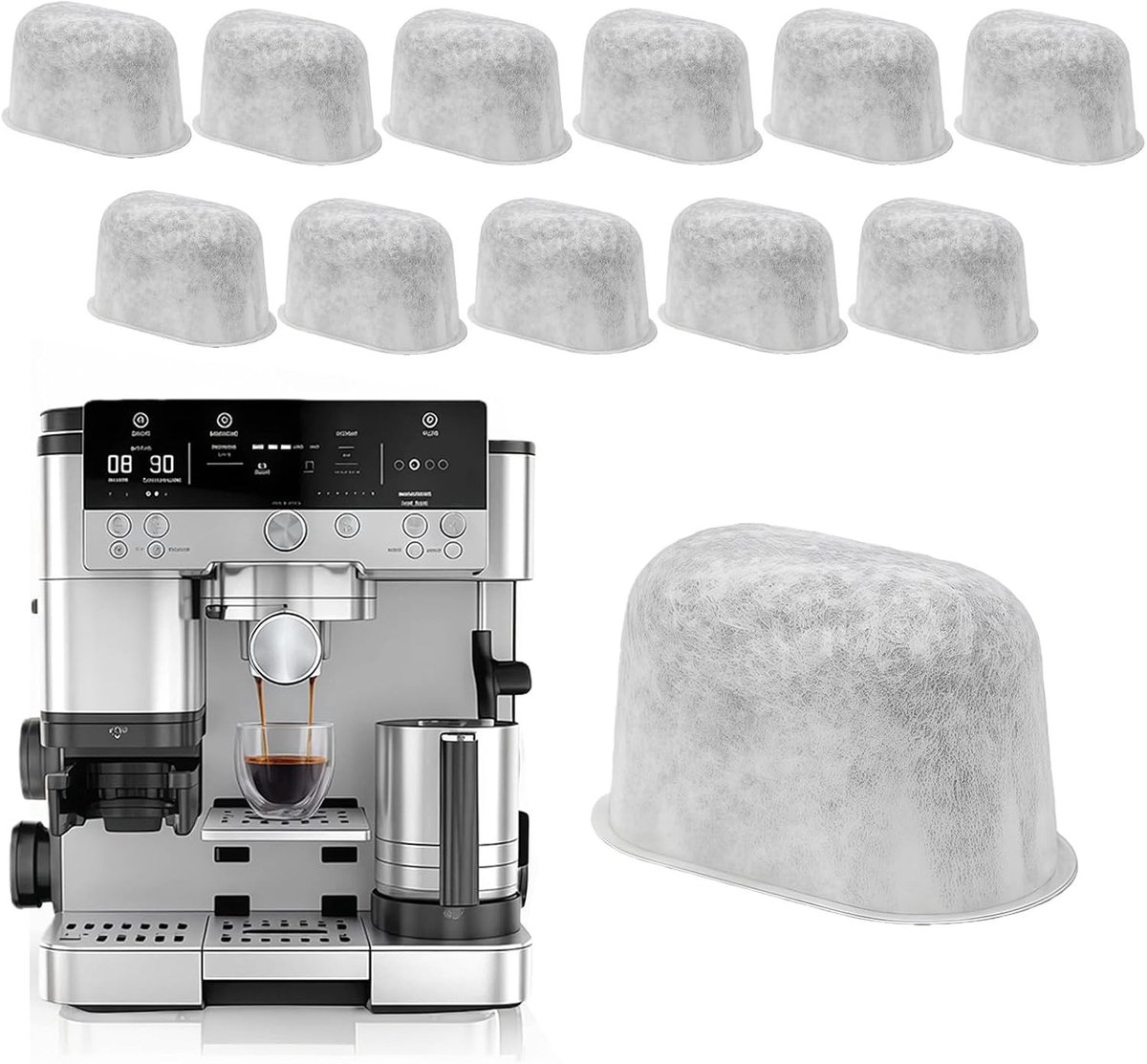 Set van 12 Vervangende Waterfilters voor Koffiezetapparaten, Actieve Koolstoffilters, Waterfilter Invoegen, Koffie Accessoires, Verbeterde Smaak en Kwaliteit