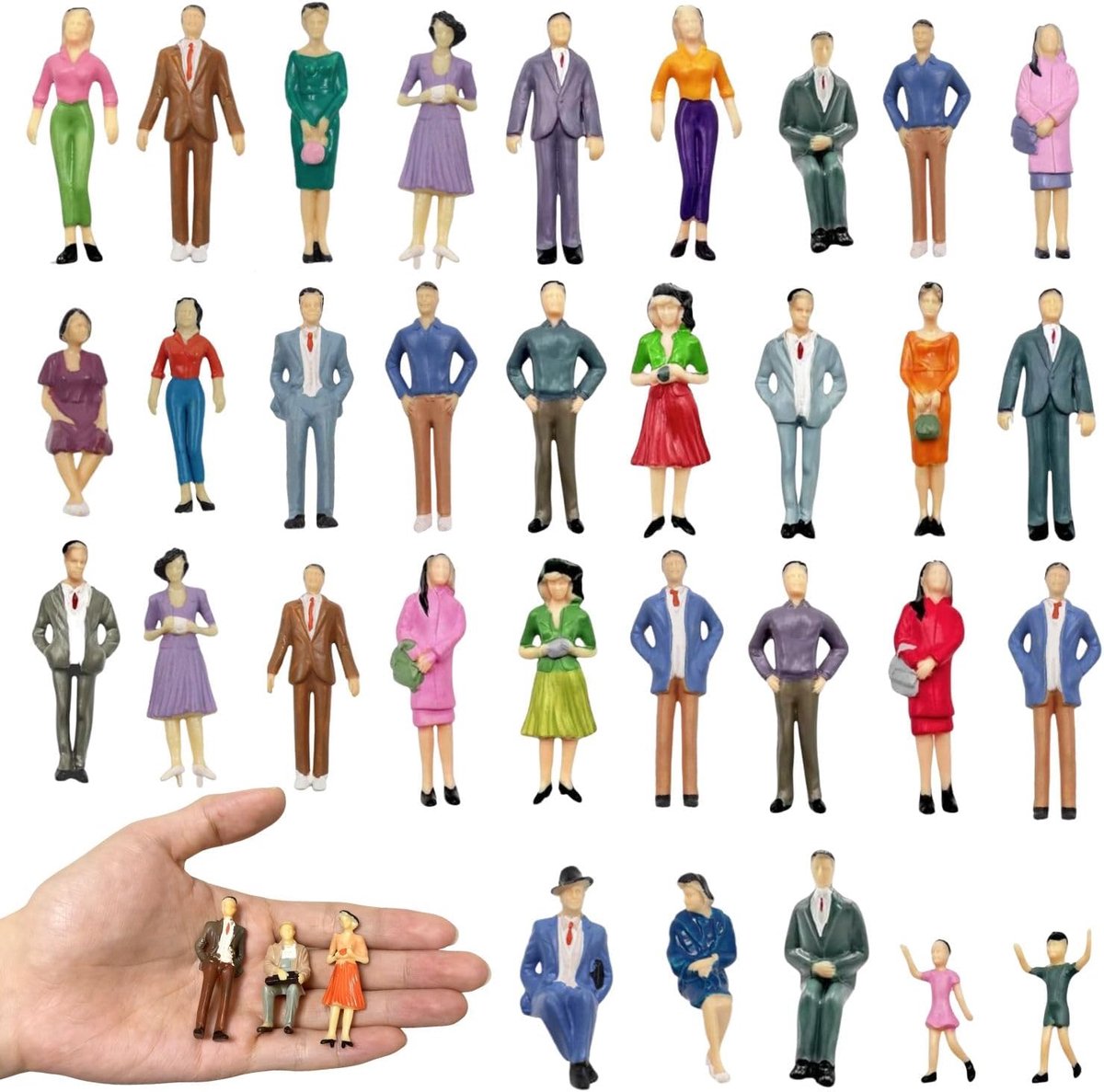 VICDUEKG 30pcs Miniature People 1:30 HO Scale Miniature Figures Model Railway Mini Figures Different Poses Painted - ShopVlot