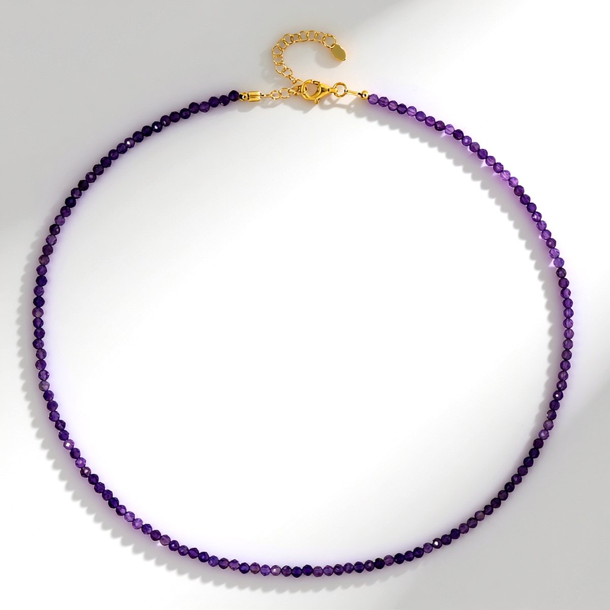 Cavill - Verstelbare Zilveren Halsketting - 925 Sterling Zilver Verguld - Zambia Amethist 24,3 ct - Ronde Gefacetteerde Kralen - Elegant