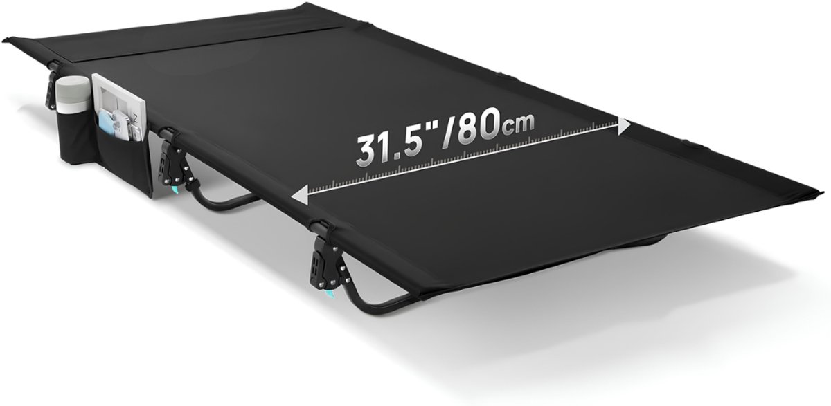 NIVA® Veldbed - Tot 150kg - Campingbed - XXL Campingligstoel - Zwart - 45cm x 29cm x 16cm