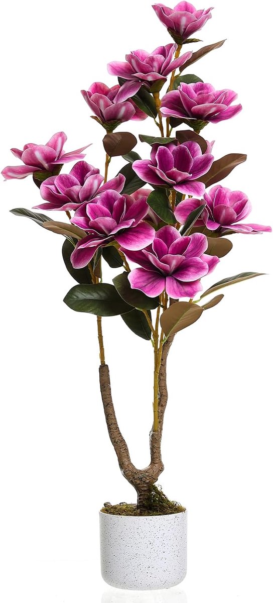 HOERFURIY - Kunstbloesemboom 95cm - paarse kunstplant met pot - onderhoudsvrije decoratie voor woonkamer, magnolia