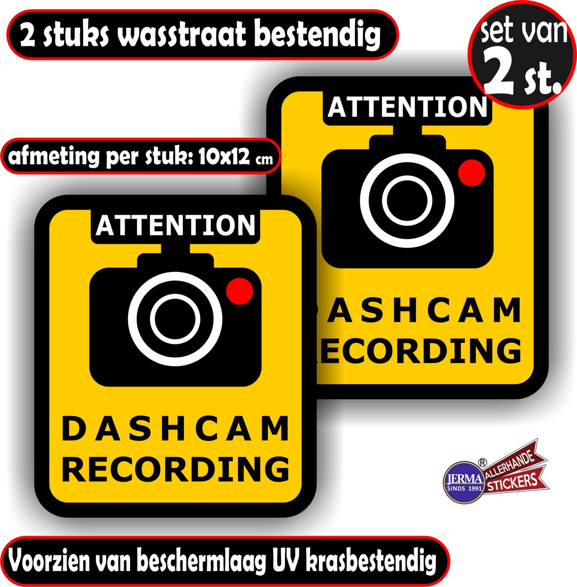 Dashcam On Board Recording Sticker – Set van 2 – Dashcam Aanwezig – Auto, Camper en Motor