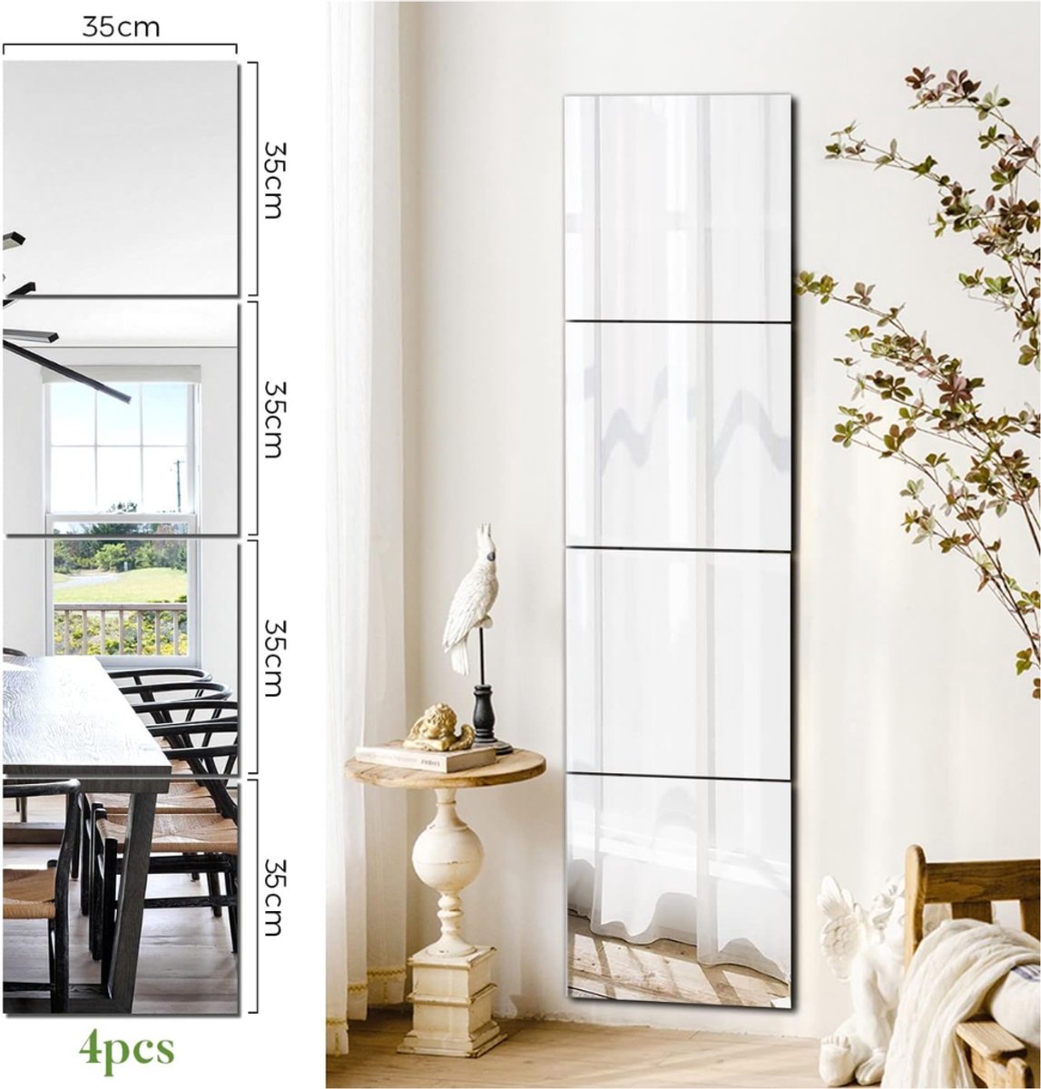 ZRNS® Passpiegel 35 x 35 cm - Hangend - Wandspiegel Zelfklevend - 4 Stuks