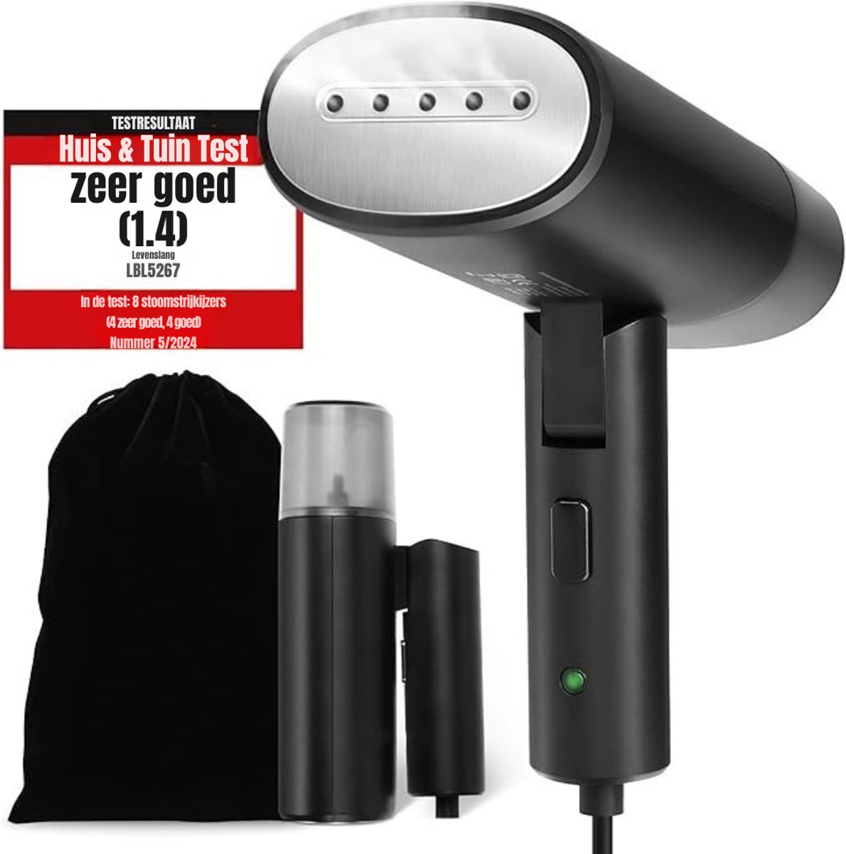 QORA® Stoomreiniger kleding - Stoomreiniger - Stoomreinigers - 900 W - 120 ml - Kledingstomer - Zwart - ‎18cm x 9cm x 15cm