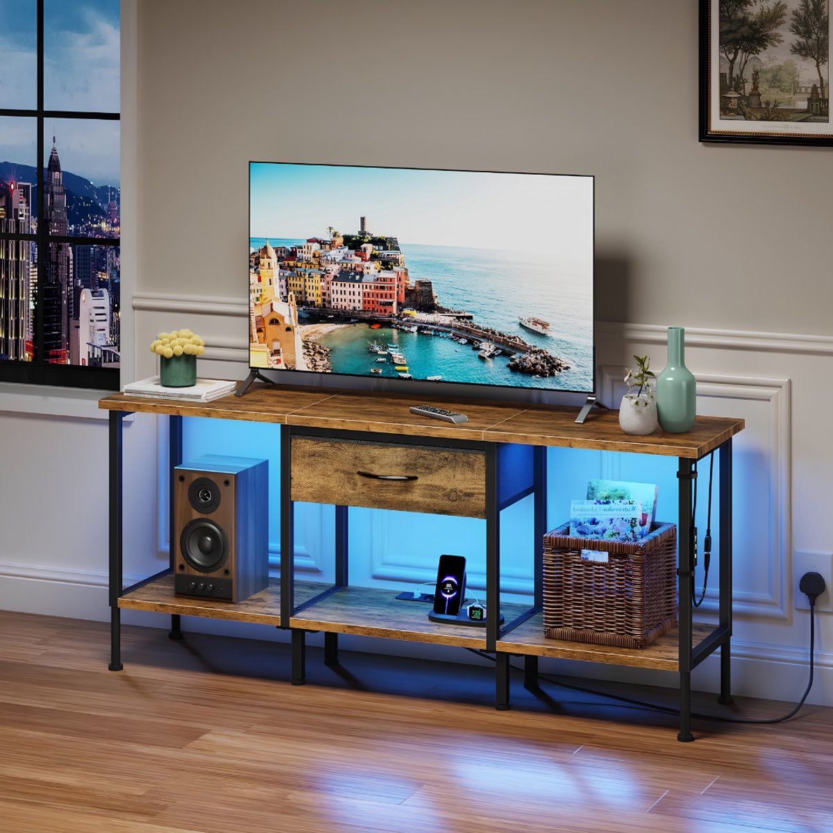 NIVA® TV Meubel - Laad Meer Dan 50kg - TV Kast - Laden en Planken - Bruin - 30cm x 30cm x 52cm