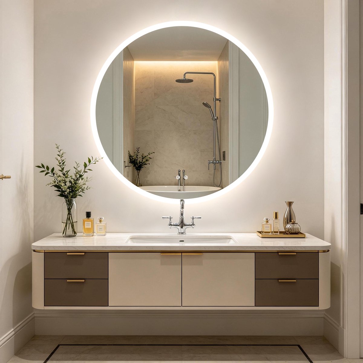 LED-badkamerspiegel 90 cm rond - dimbaar, 3 lichtkleuren - anticondens - geheugenfunctie - IP66