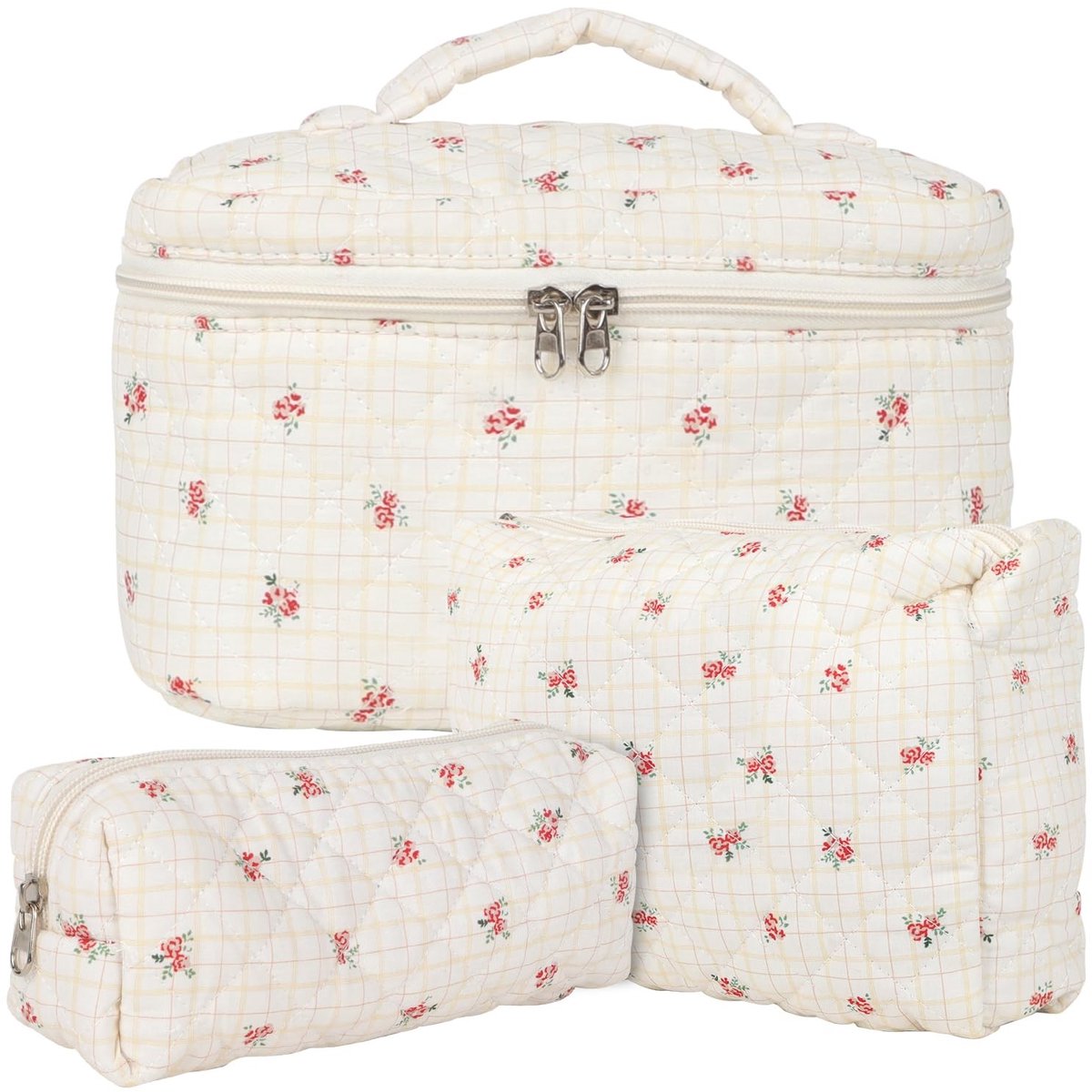 Solidchoice - 3 Delige Reisetui Set voor Vrouwen met Bloemenpatroon