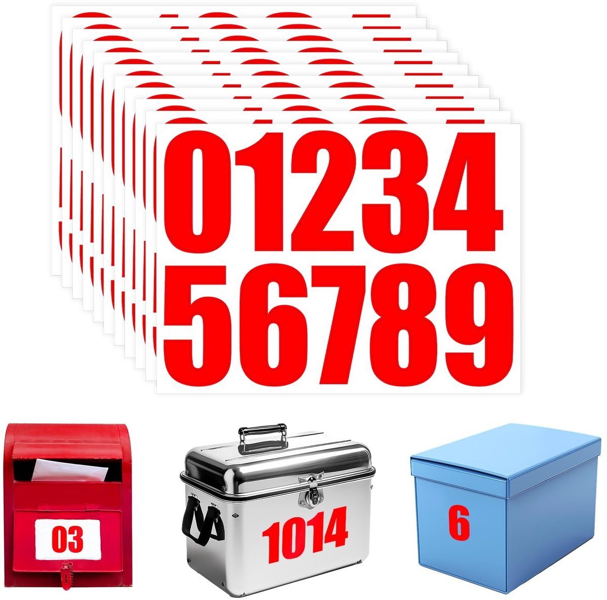Solidchoice - Set van 100 Zelfklevende Nummer Stickers in Rood