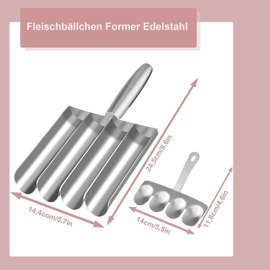Roestvrij stalen gehaktbalvorm met 4 buizen en snijschep - Multifunctionele meatball maker voor gehaktballen, visballetjes en krabballetjes — afbeelding 5