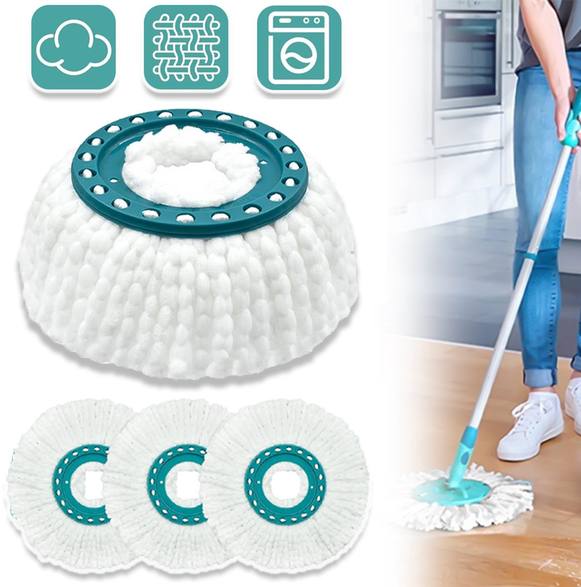 4x Microvezel Dweilpads Voor Het Leifheit Twist Systeem - 35 cm Diameter Krachtige Vuilverwijdering Herbruikbaar Tot 60 °C - Eenvoudig Te Installeren, Geen Krassen