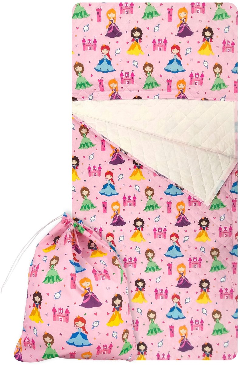 Solidchoice - Nursery Set met Slaapzak en Tas voor Kinderen van 2 tot 6 Jaar - 100% Katoen, Prinsessen