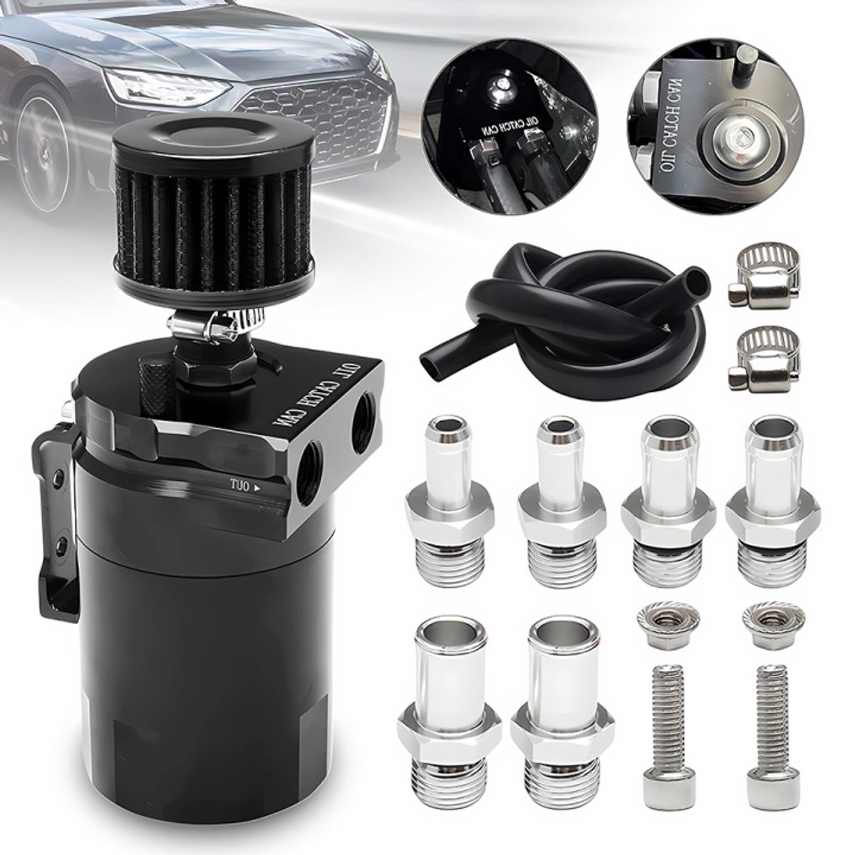 Olieopvangbak Van 300 ml Met Ontluchtingsfilter En Slang Van 78 cm - Lichtgewicht Aluminium Met Schotten - Beschermt De Inlaat Verlengt De Levensduur Van De Motor - Voor De Meeste Voertuigen