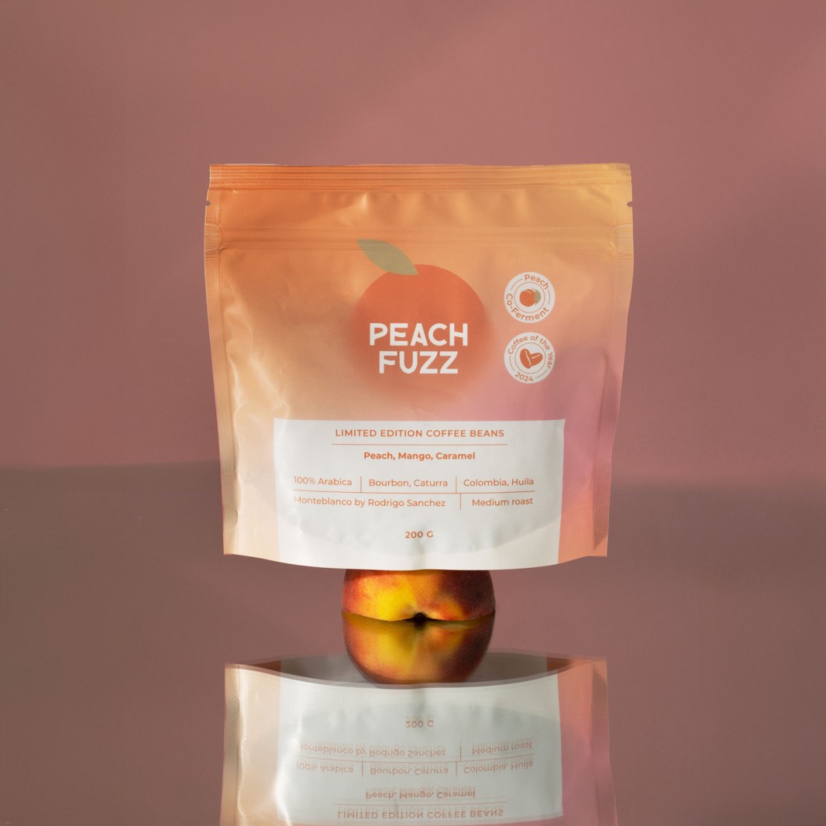 Limited-edition koffiebonen Peach Fuzz (perzik co-fermentatie), 200 g