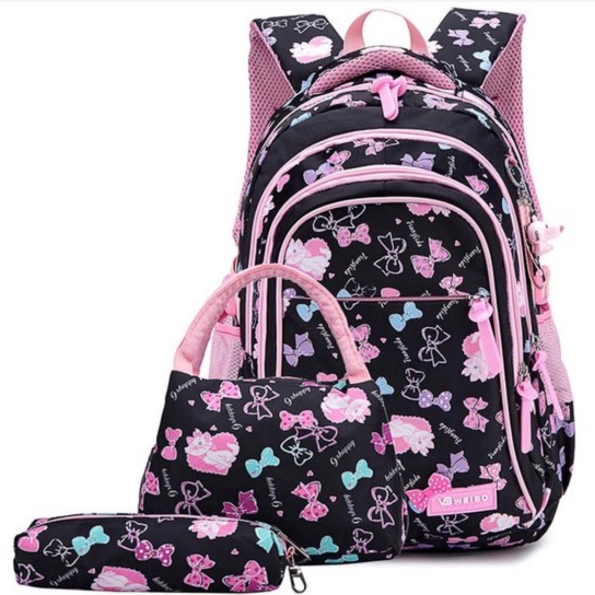 Schoolrugzak meisjes-Schooltas setje-met lunchtasje en etui-Ergonomisch ontworpen rugzak-voor tieners en basisschoolleerlingen-Met leuke hanger