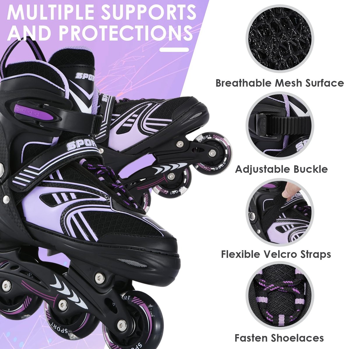 Solidchoice - Inlineskates met LED-wielen en 4 Verstelbare Maten