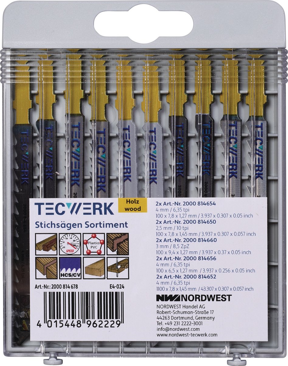 Stichzaagbladassortiment 10-delig voor HO TECWERK
