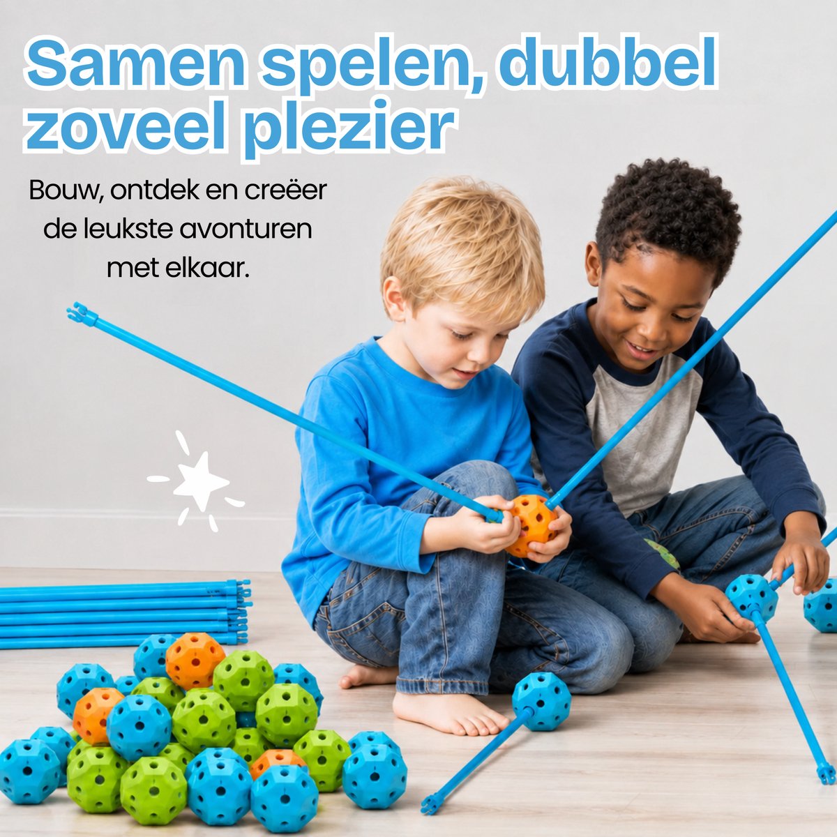 TinyPlay Fort Bouwpakket XXL 336 Onderdelen - Speelgoed 4 Jaar 5 Jaar - Kinderspeelgoed - Sensorisch Speelgoed - Bouwset Jongens Meisjes - Hut Bouwen - Speeltent -Megafort - Montessori Educatief Speelgoed - Incl. Opbergtas — afbeelding 6